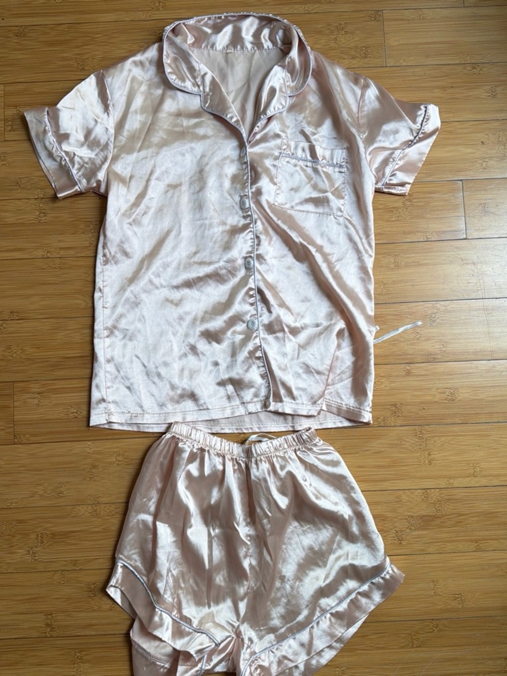 Silky Short Sleeve Pajama Set in Light Blush Pink
